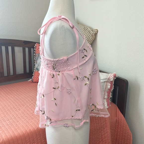 Babydoll Crop Top SHEIN NWT Floral 3D Embroidered Pink size Small - Picture 3 of 13